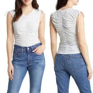 NWT Open Edit Blue Ruched Fitted Tank Top